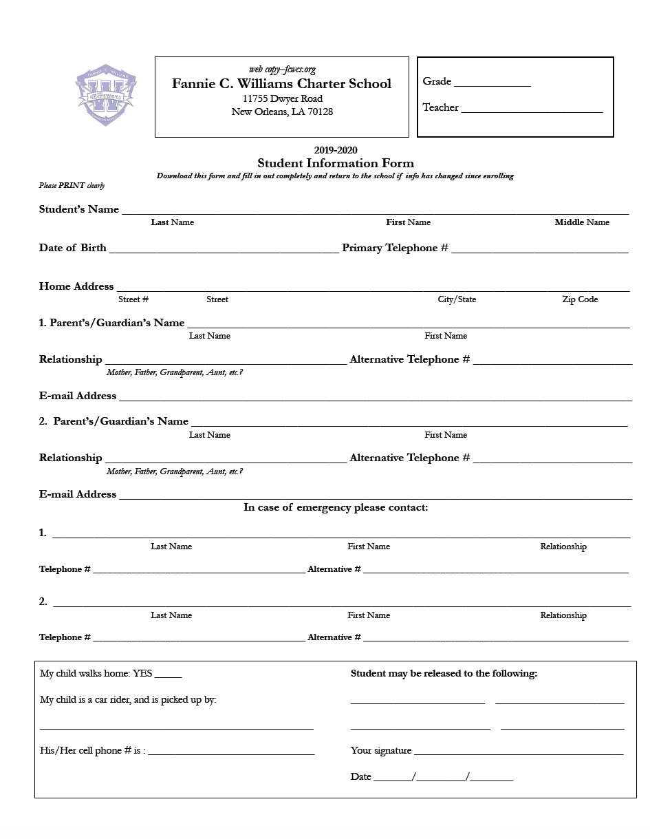 student emergency contact form 2019 20